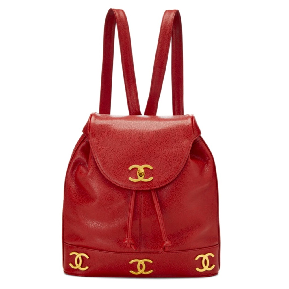 🔥CHANEL🔥 💯AUTHENTIC💯
RED CAVIAR 3 'CC' BACKPACK LARGE